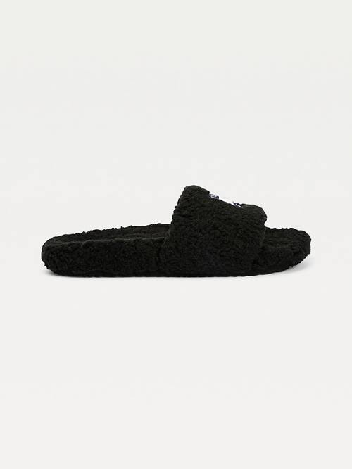 Tommy Hilfiger Tommy Badge Sherpa Slides Sandalet Kadın Siyah | TH392GXS