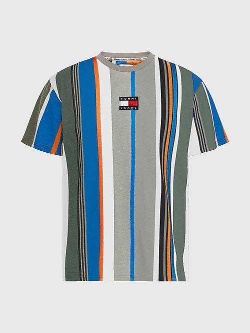 Tommy Hilfiger Tommy Badge Stripe Tişört Erkek Gri | TH760HMK