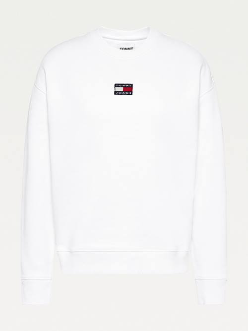 Tommy Hilfiger Tommy Badge Sweatshirt Kadın Beyaz | TH805AIC