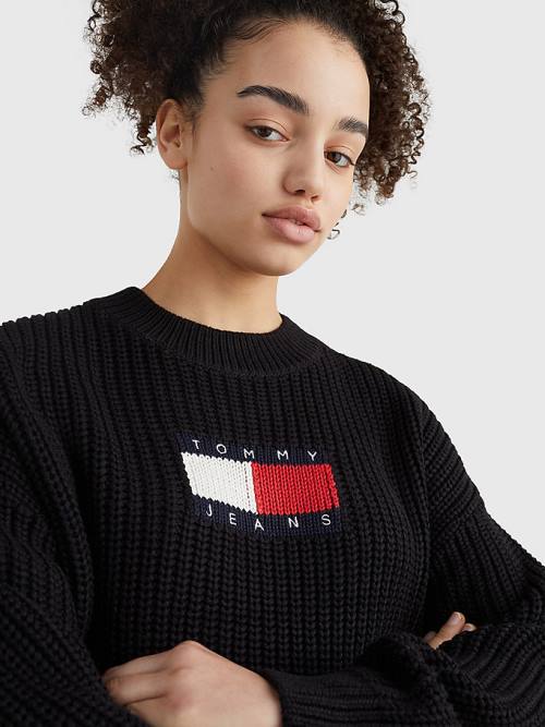 Tommy Hilfiger Tommy Badge Tıknaz Knit Jumper Kazak Kadın Siyah | TH648XVL