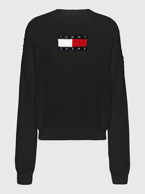 Tommy Hilfiger Tommy Badge Tıknaz Knit Jumper Kazak Kadın Siyah | TH648XVL