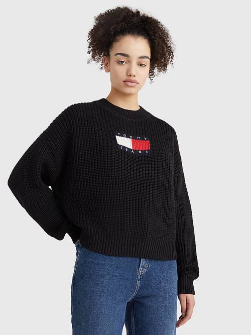 Tommy Hilfiger Tommy Badge Tıknaz Knit Jumper Kazak Kadın Siyah | TH648XVL