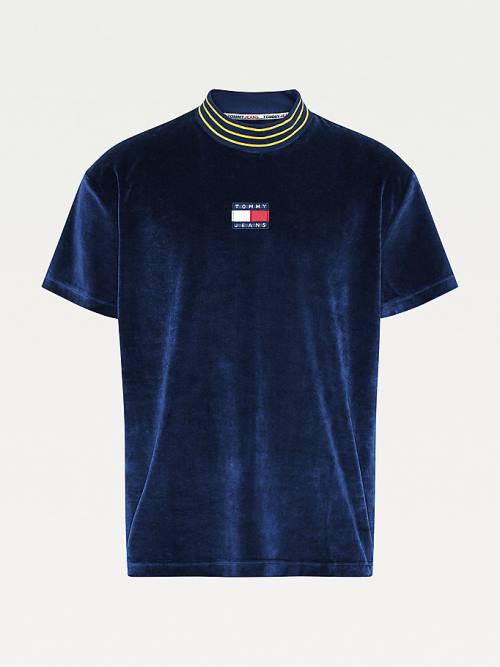 Tommy Hilfiger Tommy Badge Velour Relaxed Fit Tişört Erkek Mavi | TH936AMT