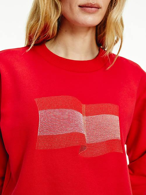 Tommy Hilfiger Tommy Icons Crew Neck Sweatshirt Kadın Kırmızı | TH607FOA