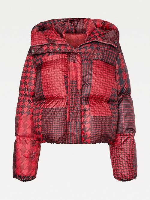 Tommy Hilfiger Tommy Icons Houndstooth Relaxed Puffer Ceket Kadın Kırmızı | TH274FAY