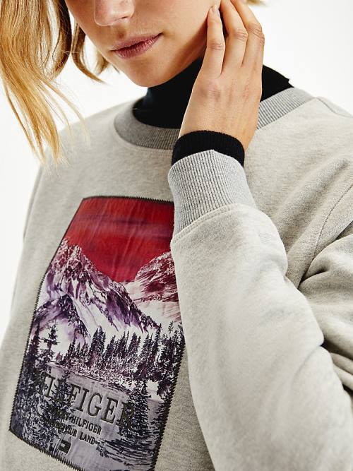 Tommy Hilfiger Tommy Icons Landscape Logo Sweatshirt Kadın Gri | TH245UTW