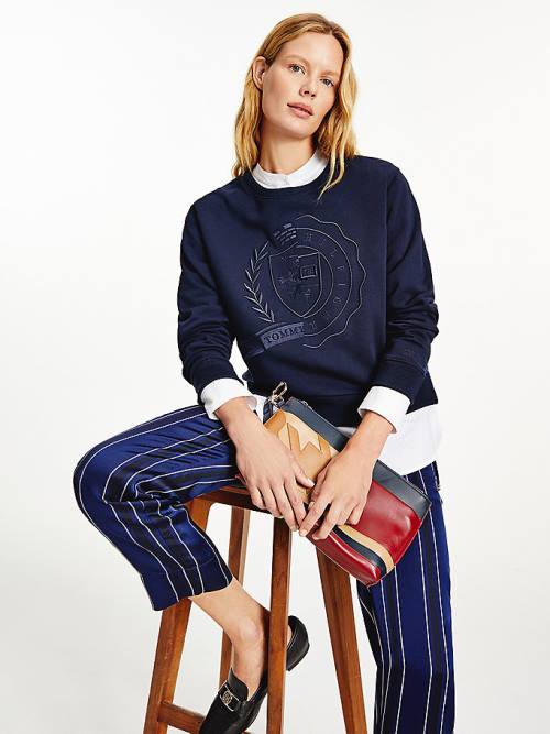 Tommy Hilfiger Tommy Icons Logo Embroidery Sweatshirt Kadın Mavi | TH035XQF