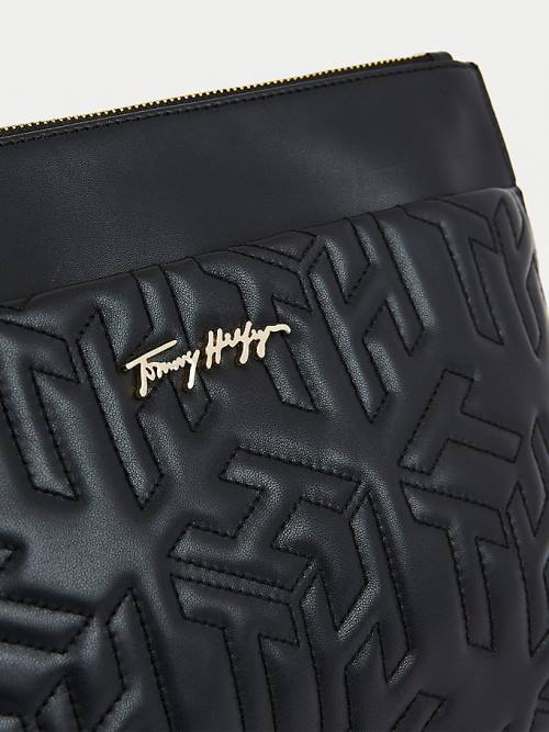 Tommy Hilfiger Tommy Icons Monogram Deri Clutch Çanta Kadın Siyah | TH192YHS