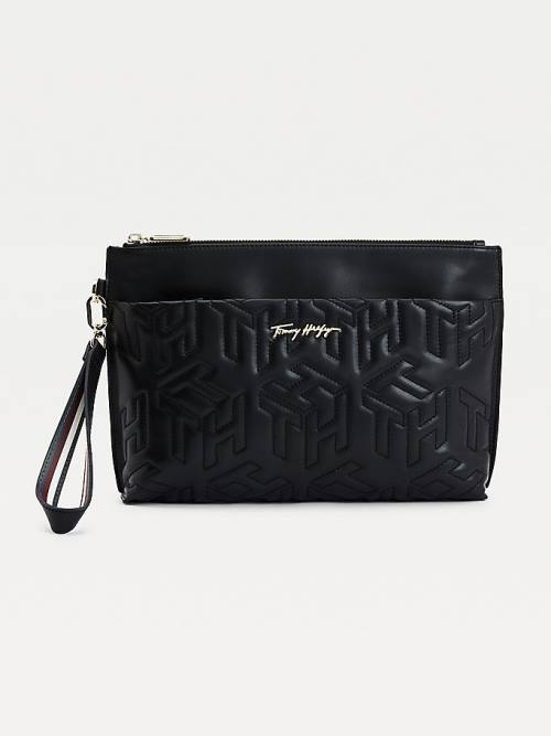 Tommy Hilfiger Tommy Icons Monogram Deri Clutch Çanta Kadın Siyah | TH192YHS