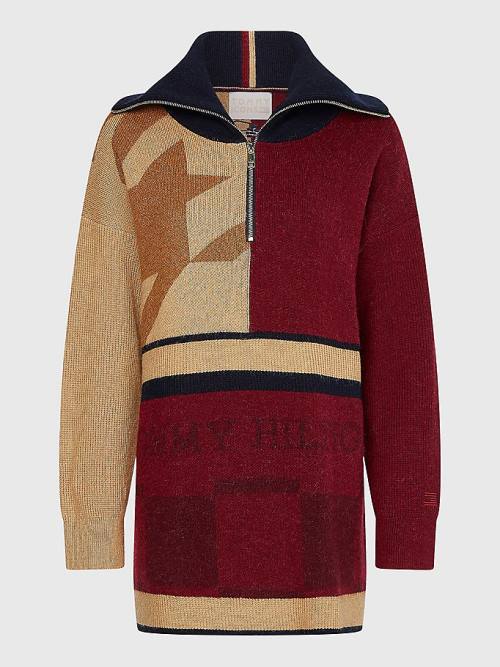 Tommy Hilfiger Tommy Icons Oversized Quarter-Zip Jumper Kazak Kadın Bej Rengi | TH513IFT