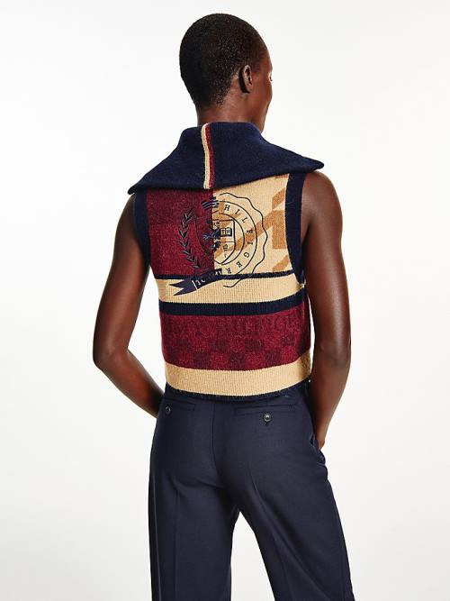 Tommy Hilfiger Tommy Icons Patchwork Vest Kazak Kadın Bej Rengi | TH682XMZ