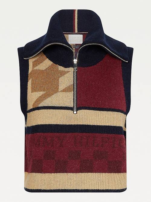 Tommy Hilfiger Tommy Icons Patchwork Vest Kazak Kadın Bej Rengi | TH682XMZ