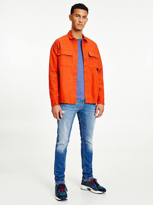 Tommy Hilfiger Tommy Jeans Tech Organic Pamuklu Twill Overshirt Gömlek Erkek Kırmızı | TH862UPV