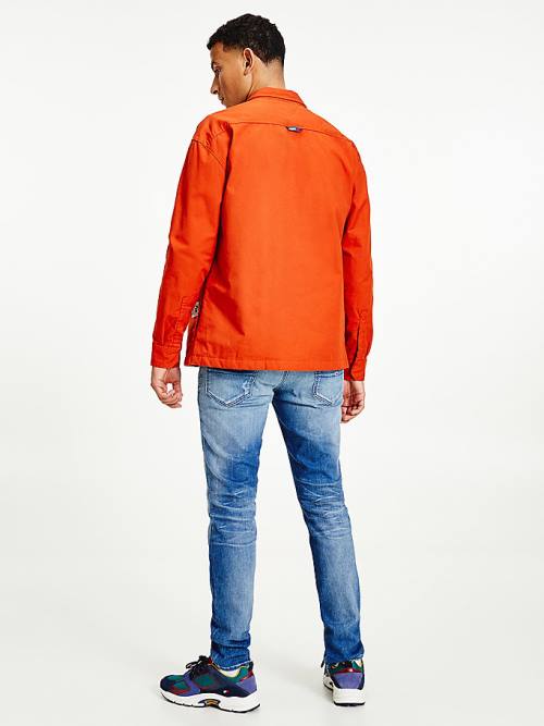 Tommy Hilfiger Tommy Jeans Tech Organic Pamuklu Twill Overshirt Gömlek Erkek Kırmızı | TH862UPV