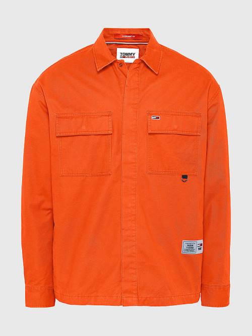 Tommy Hilfiger Tommy Jeans Tech Organic Pamuklu Twill Overshirt Gömlek Erkek Kırmızı | TH862UPV