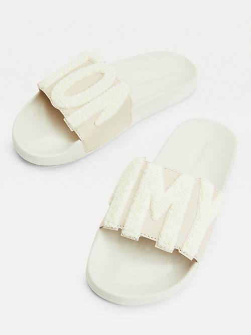 Tommy Hilfiger Tommy Lettering Pool Slides Sandalet Kadın Bej Rengi | TH092ZWI