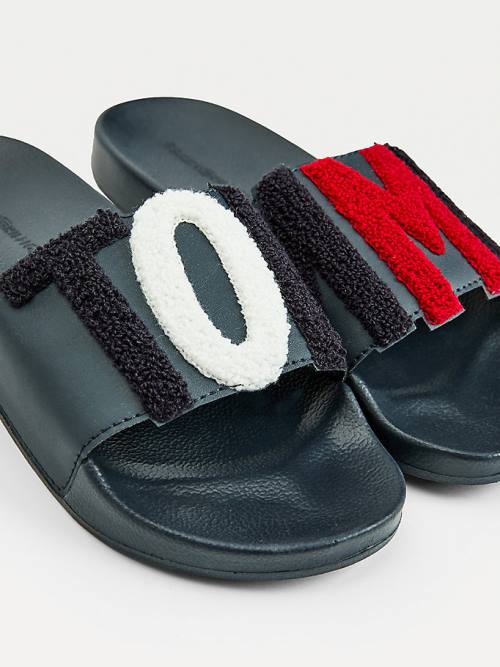 Tommy Hilfiger Tommy Lettering Pool Slides Sandalet Kadın Mavi | TH248CQJ