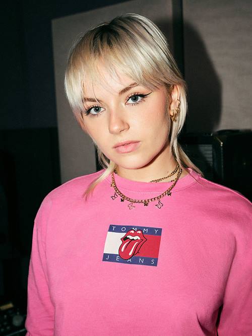 Tommy Hilfiger Tommy Revisited Long Sleeve Rolling Stones Cropped Tişört Kadın Pembe | TH086MVH