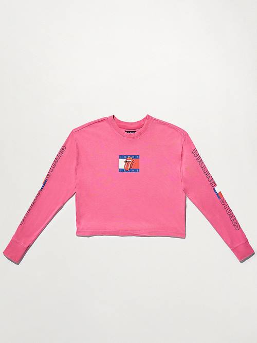 Tommy Hilfiger Tommy Revisited Long Sleeve Rolling Stones Cropped Tişört Kadın Pembe | TH086MVH