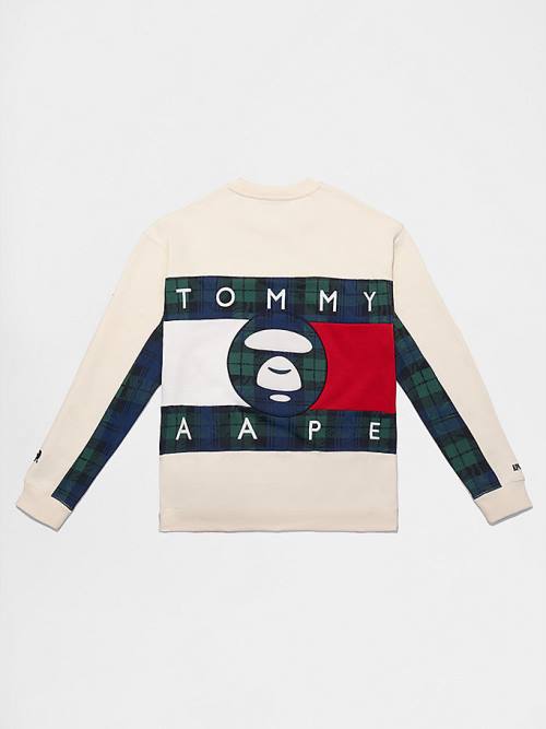 Tommy Hilfiger Tommy X AAPE Fleece Sweatshirt Erkek Bej Rengi | TH209XHP