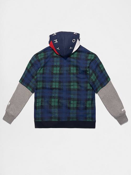 Tommy Hilfiger Tommy X AAPE Plaid Kapüşonlu Sweatshirt Erkek Mavi | TH608TBK