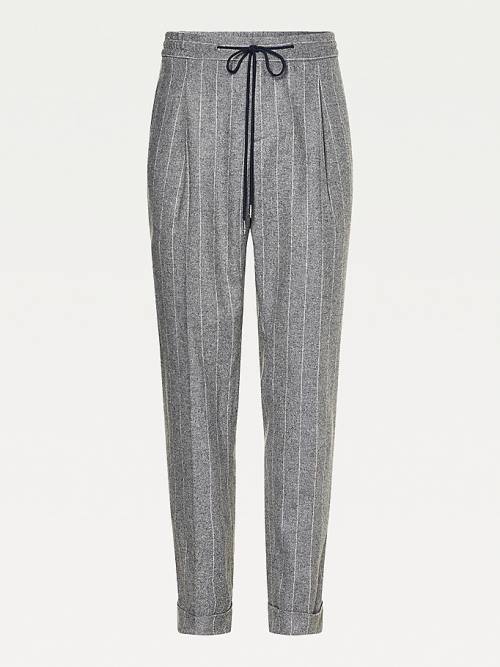 Tommy Hilfiger Tommy x Lardini Wool Blend Slim Fit Pinstripe Pantolon Erkek Gri | TH163JOP