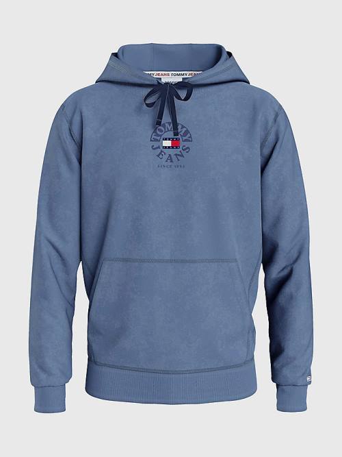 Tommy Hilfiger Tonal Circle Logo Fleece Kapüşonlu Sweatshirt Erkek Mavi | TH421ULM