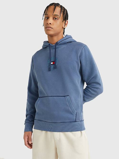 Tommy Hilfiger Tonal Circle Logo Fleece Kapüşonlu Sweatshirt Erkek Mavi | TH421ULM