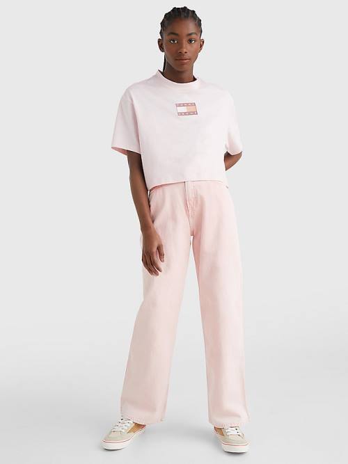 Tommy Hilfiger Tonal Logo Cropped Tişört Kadın Pembe | TH614WNO