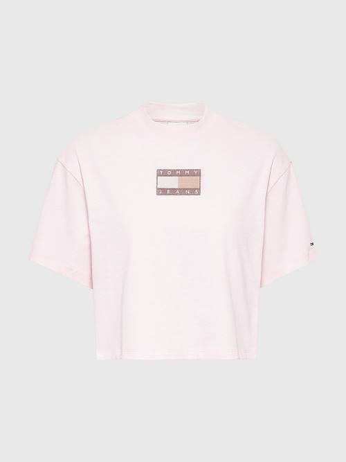 Tommy Hilfiger Tonal Logo Cropped Tişört Kadın Pembe | TH614WNO