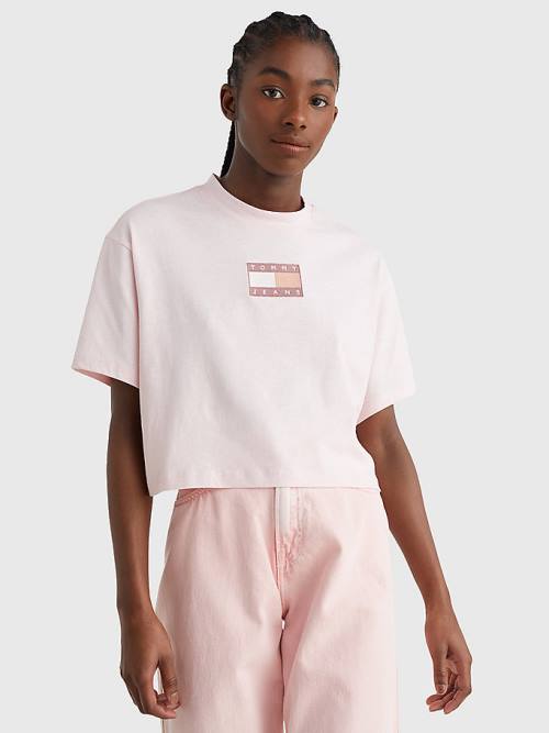 Tommy Hilfiger Tonal Logo Cropped Tişört Kadın Pembe | TH614WNO