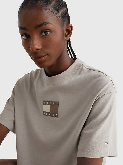 Tommy Hilfiger Tonal Logo Cropped Tişört Kadın Gri | TH721TQZ