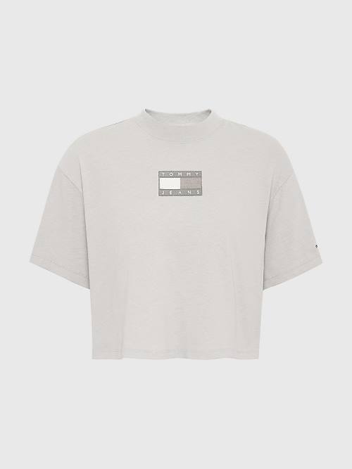 Tommy Hilfiger Tonal Logo Cropped Tişört Kadın Gri | TH721TQZ