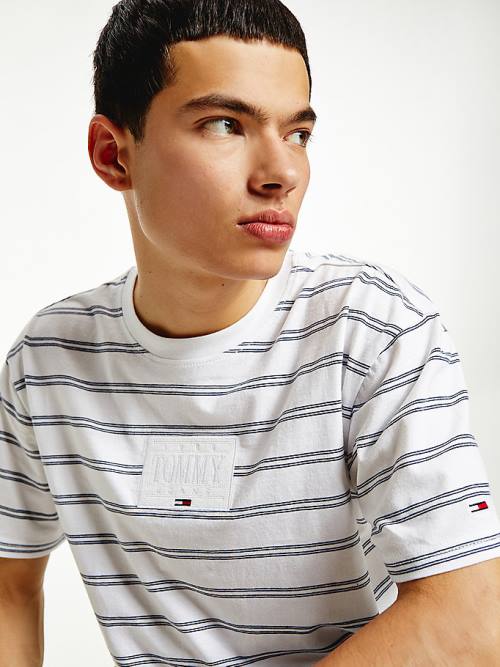 Tommy Hilfiger Tonal Logo Stripe Tişört Erkek Beyaz | TH659CJH