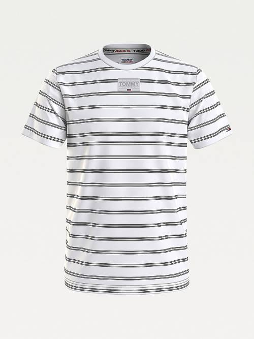 Tommy Hilfiger Tonal Logo Stripe Tişört Erkek Beyaz | TH659CJH