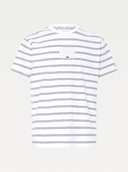 Tommy Hilfiger Tonal Logo Stripe Tişört Erkek Beyaz | TH659CJH