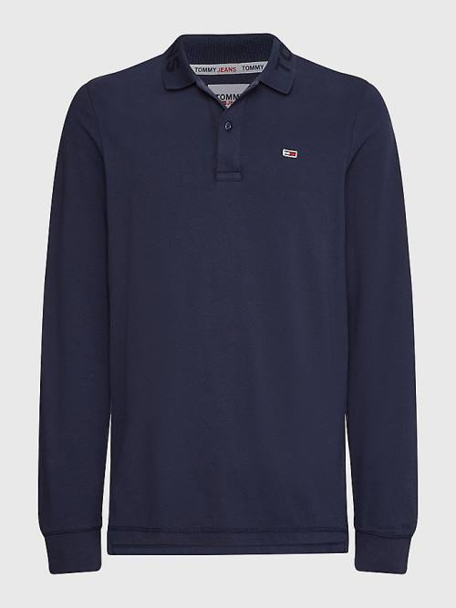 Tommy Hilfiger Tonal Long Sleeve Slim Fit Polo Yaka Tişört Erkek Mavi | TH279IPO