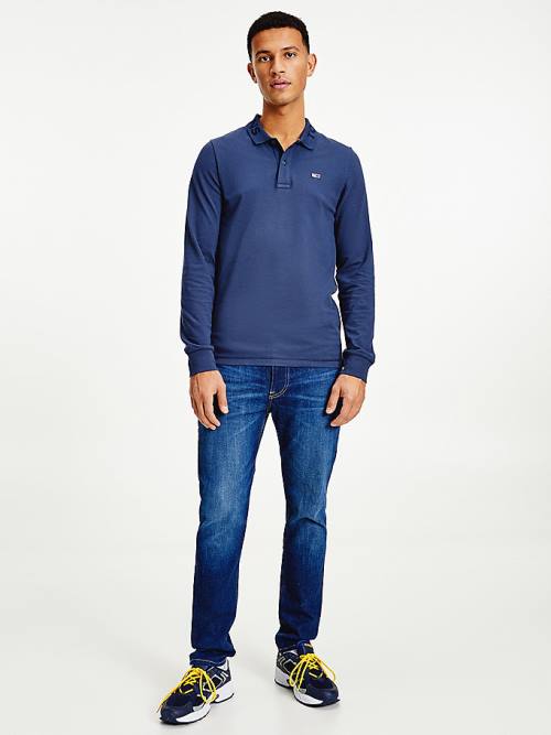 Tommy Hilfiger Tonal Long Sleeve Slim Fit Polo Yaka Tişört Erkek Mavi | TH279IPO