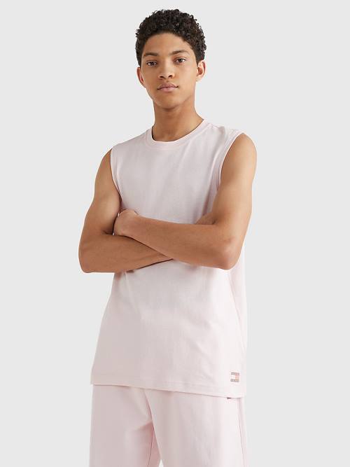 Tommy Hilfiger Tonal Relaxed Fit Logo Tank Top Tişört Erkek Pembe | TH152QSF