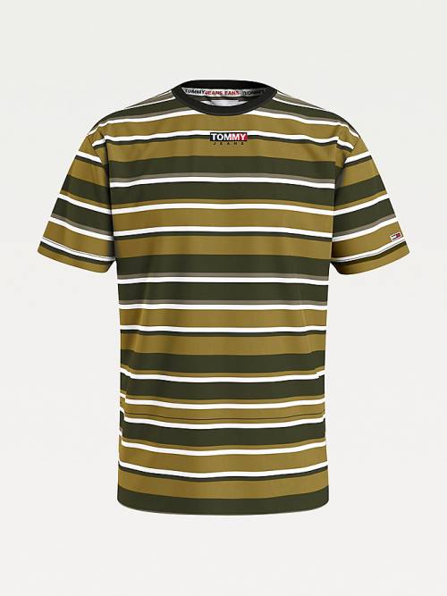 Tommy Hilfiger Tonal Stripe Tişört Erkek Yeşil | TH830GCZ