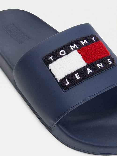 Tommy Hilfiger Towelling Tommy Badge Pool Slides Sandalet Erkek Mavi | TH640CXF