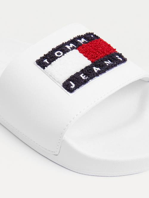 Tommy Hilfiger Towelling Tommy Badge Slides Sandalet Kadın Beyaz | TH674VCR