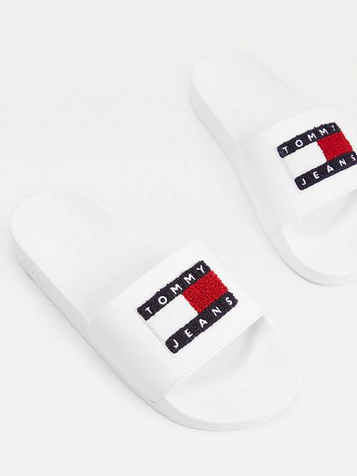 Tommy Hilfiger Towelling Tommy Badge Slides Sandalet Kadın Beyaz | TH674VCR