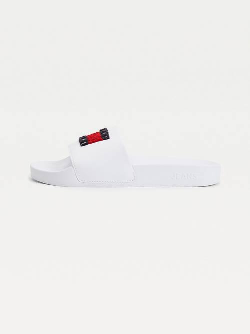 Tommy Hilfiger Towelling Tommy Badge Slides Sandalet Kadın Beyaz | TH674VCR