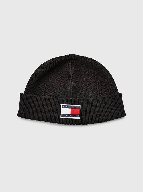 Tommy Hilfiger Travel Kısa Pamuklu Beanie Şapka Erkek Siyah | TH149LNM