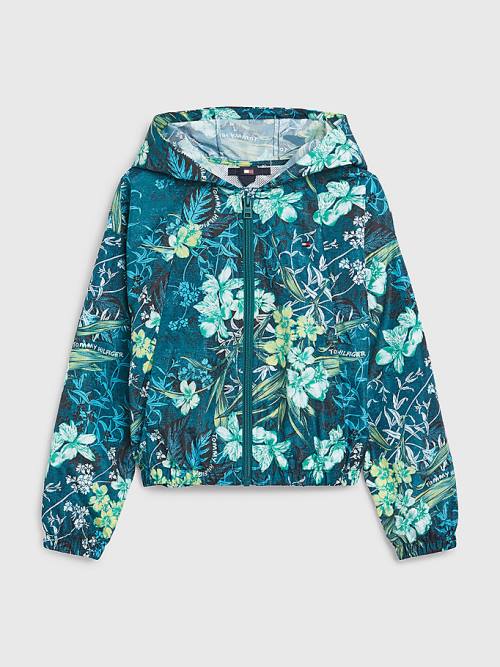 Tommy Hilfiger Tropical Print Chicago Windbreaker Ceket Kiz Çocuk Yeşil | TH549PMZ