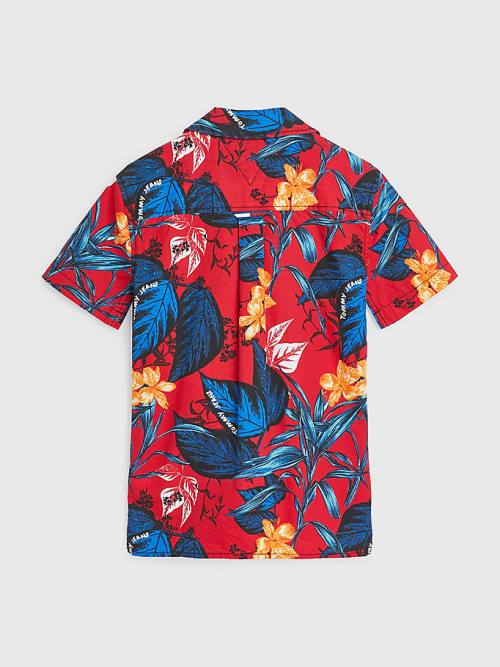 Tommy Hilfiger Tropical Print Kısa Sleeve Gömlek Erkek Çocuk Kırmızı | TH147OFJ