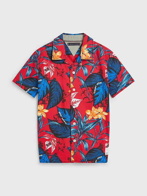 Tommy Hilfiger Tropical Print Kısa Sleeve Gömlek Erkek Çocuk Kırmızı | TH147OFJ