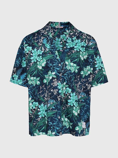 Tommy Hilfiger Tropical Print Oversized Kısa Sleeve Gömlek Kadın Yeşil | TH201GPJ