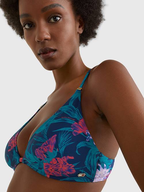 Tommy Hilfiger Tropical Print Triangle Bikini Top Mayo Kadın Mavi | TH506CTD